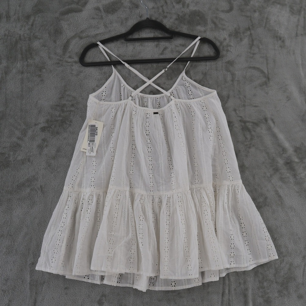 O'Neill Eyelet Mini Dress Womens Medium White Boho Tiered Resor Swim Cover NWT - Picture 4 of 13